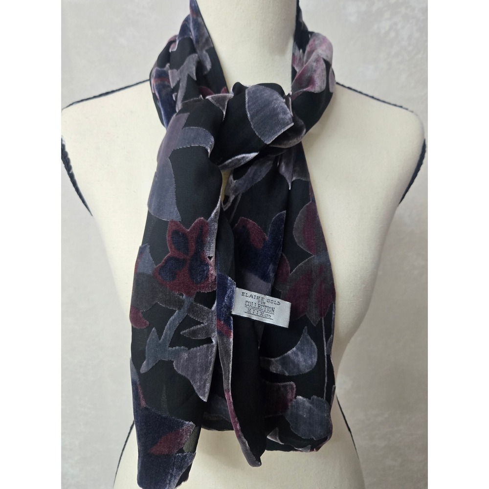 Elaine Gold Collection XIIX LTD Silk Blend Burnout Velvet Floral Scarf Black